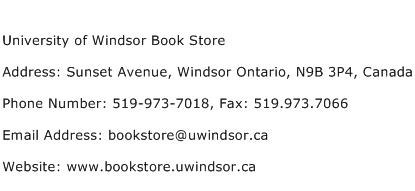 University of Windsor Book Store Address Contact Number