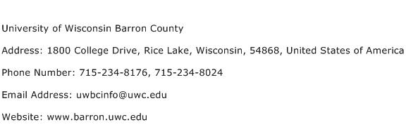 University of Wisconsin Barron County Address Contact Number