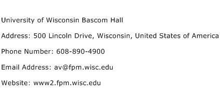 University of Wisconsin Bascom Hall Address Contact Number