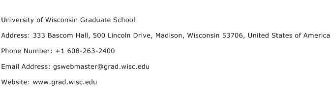 University of Wisconsin Graduate School Address Contact Number