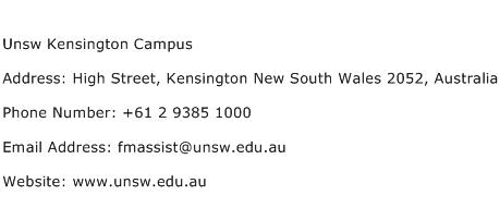 Unsw Kensington Campus Address Contact Number