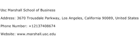 Usc Marshall School of Business Address Contact Number