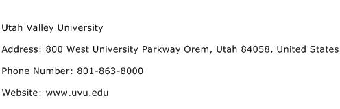 Utah Valley University Address Contact Number