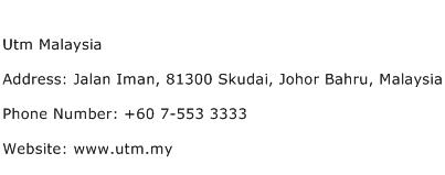 Utm Malaysia Address Contact Number