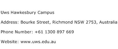 Uws Hawkesbury Campus Address Contact Number