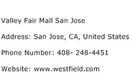 Valley Fair Mall San Jose Address Contact Number