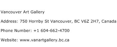 Vancouver Art Gallery Address Contact Number