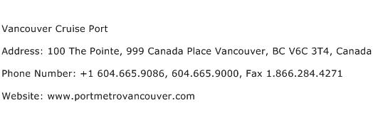 Vancouver Cruise Port Address Contact Number