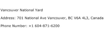 Vancouver National Yard Address Contact Number