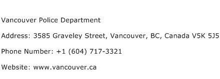 Vancouver Police Department Address Contact Number