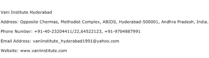 Vani Institute Hyderabad Address Contact Number