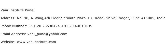 Vani Institute Pune Address Contact Number