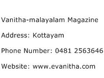 Vanitha malayalam Magazine Address Contact Number