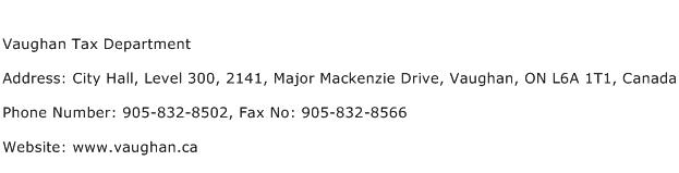 Vaughan Tax Department Address Contact Number