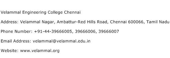 Velammal Engineering College Chennai Address Contact Number