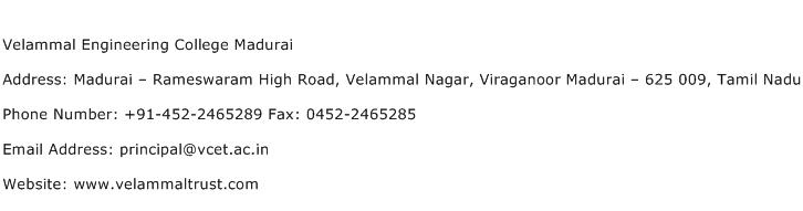 Velammal Engineering College Madurai Address Contact Number