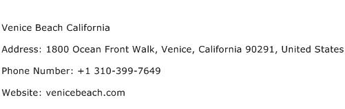 Venice Beach California Address Contact Number