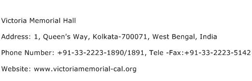 Victoria Memorial Hall Address Contact Number