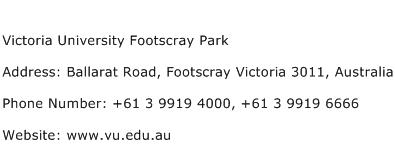 Victoria University Footscray Park Address Contact Number