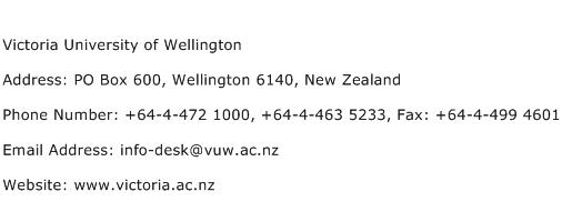 Victoria University of Wellington Address Contact Number
