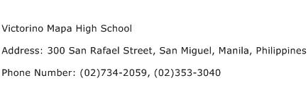 Victorino Mapa High School Address Contact Number