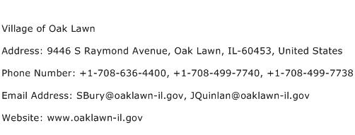 Village of Oak Lawn Address Contact Number
