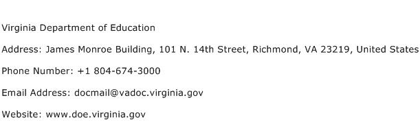 Virginia Department of Education Address Contact Number
