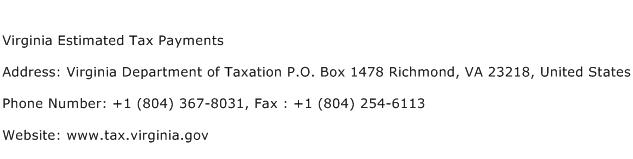 Virginia Estimated Tax Payments Address Contact Number