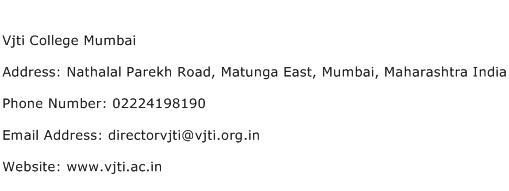 Vjti College Mumbai Address Contact Number