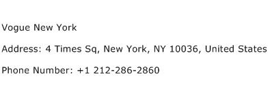 Vogue New York Address Contact Number