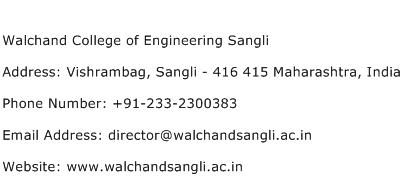 Walchand College of Engineering Sangli Address Contact Number