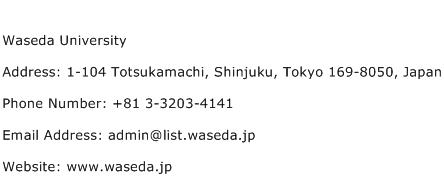 Waseda University Address Contact Number