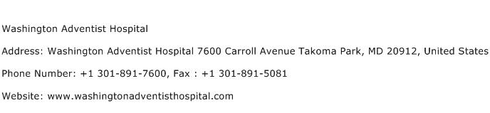 Washington Adventist Hospital Address Contact Number