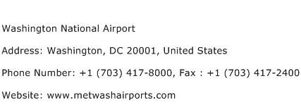 Washington National Airport Address Contact Number