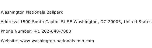 Washington Nationals Ballpark Address Contact Number