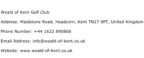 Weald of Kent Golf Club Address Contact Number