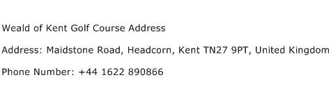 Weald of Kent Golf Course Address Address Contact Number