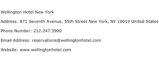 Wellington Hotel New York Address Contact Number