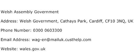 Welsh Assembly Government Address Contact Number