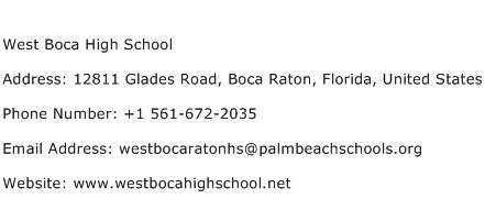 West Boca High School Address Contact Number