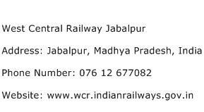 West Central Railway Jabalpur Address Contact Number