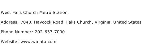 West Falls Church Metro Station Address Contact Number