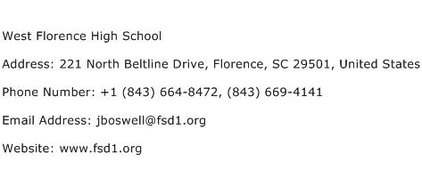 West Florence High School Address Contact Number