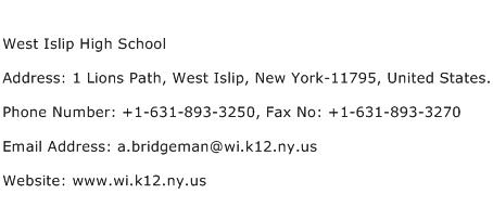 West Islip High School Address Contact Number