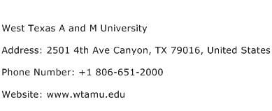 West Texas A and M University Address Contact Number