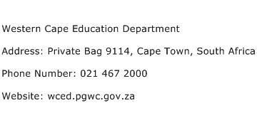 Western Cape Education Department Address Contact Number