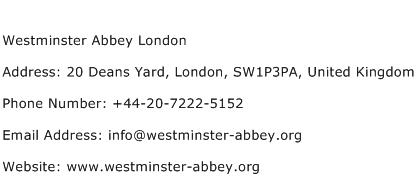 Westminster Abbey London Address Contact Number