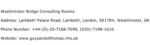 Westminster Bridge Consulting Rooms Address Contact Number