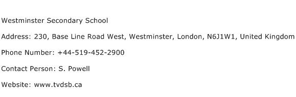 Westminster Secondary School Address Contact Number