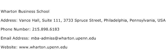 Wharton Business School Address Contact Number